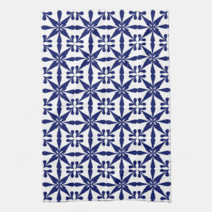 Paño De Cocina Patrón Estrella Ikat, azul marino y blanco