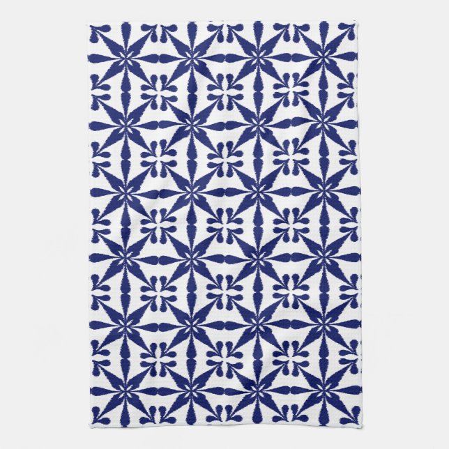 Paño De Cocina Patrón Estrella Ikat, azul marino y blanco (Vertical)