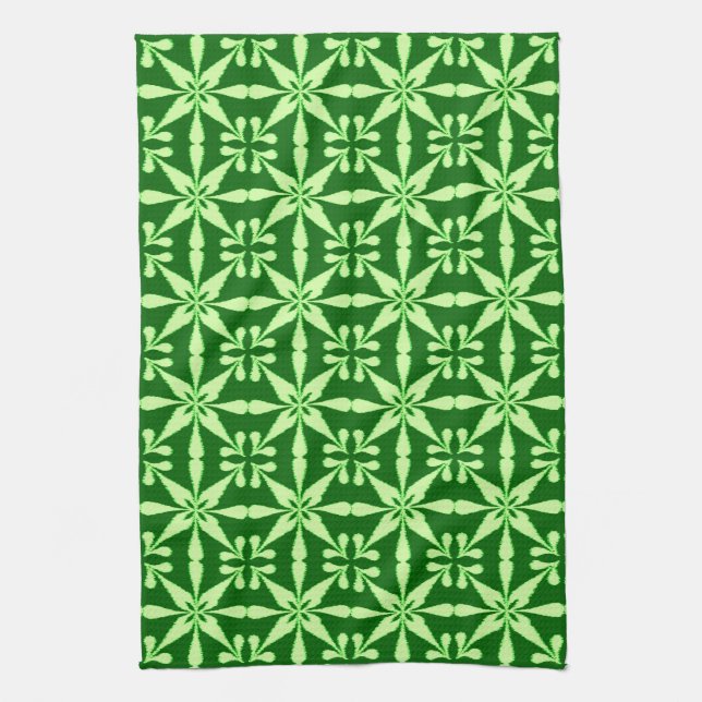 Paño De Cocina Patrón Estrella Ikat, Lime y Verde Oscuro (Vertical)