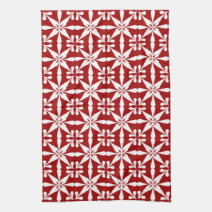 Paño De Cocina Patrón Estrella Ikat, rojo oscuro y blanco
