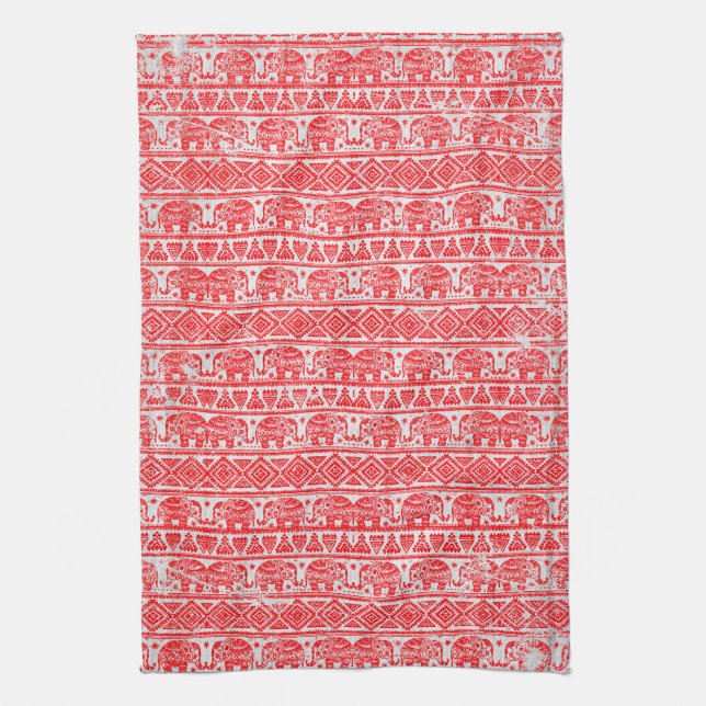 Paño De Cocina patrón étnico de elefante boho (Vertical)