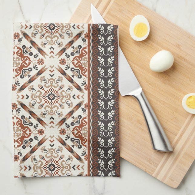 Paño De Cocina Patrón étnico oriental floral (Doblado Cuarto)