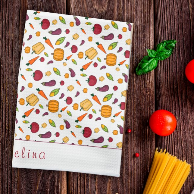 Paño De Cocina Patrón feliz de verduras de acción de gracias blan (Subido por el creador)