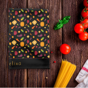 Paño De Cocina Patrón feliz de verduras de acción de gracias negr