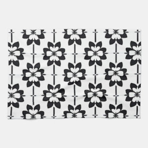Paño De Cocina Patrón floral abstracto en blanco y negro
