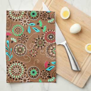 Paño De Cocina Patrón floral abstracto folicular étnico retro mar