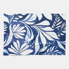 Paño De Cocina Patrón Floral Acuarela Botánica Azul