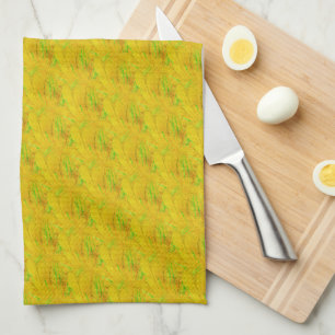 Paño De Cocina Patrón Floral Amarillo Palma Dorada Moderno