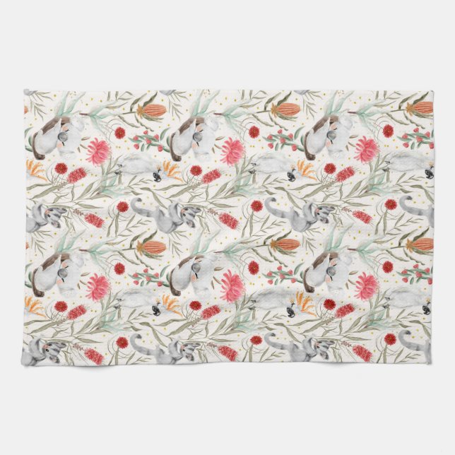 Paño De Cocina Patrón floral australiano Koalas Possume Cockatoos (Horizontal)