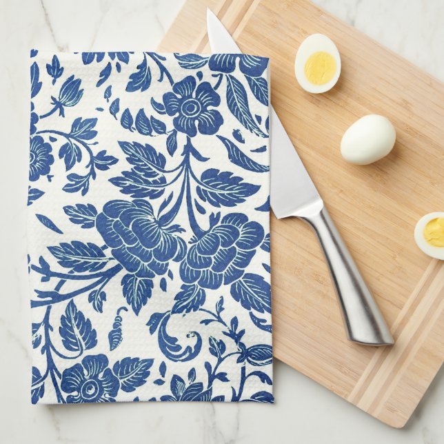 Paño De Cocina Patrón floral azul (Doblado Cuarto)