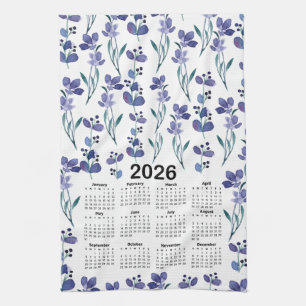 Paño De Cocina Patrón floral azul acuarela del calendario 2026