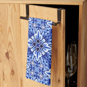 Paño De Cocina Patrón floral azul delft holandés de cosecha corta