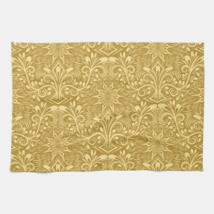 Paño De Cocina Patrón floral barroco de Damasco dorado