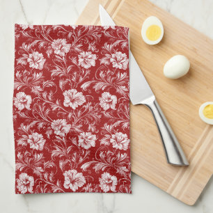 Paño De Cocina Patrón floral barroco monocromático, blanco sobre