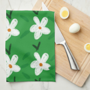 Paño De Cocina Patrón floral blanco dibujo estampado de flor arte