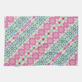 Paño De Cocina Patrón floral bohemio Diseño de mosaico acuarela