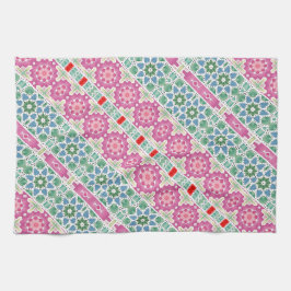 Paño De Cocina Patrón floral bohemio Diseño de mosaico acuarela