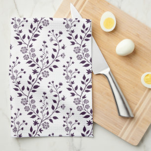 Paño De Cocina Patrón floral boho moderno ciruela blanco