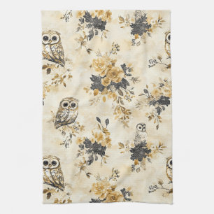 Paño De Cocina Patrón floral botánico búho beige Heritage
