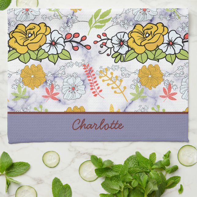 Paño De Cocina Patrón floral botánico colorido personalizado (Doblado)