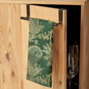 Paño De Cocina Patrón floral Celta Green Gold Paisley