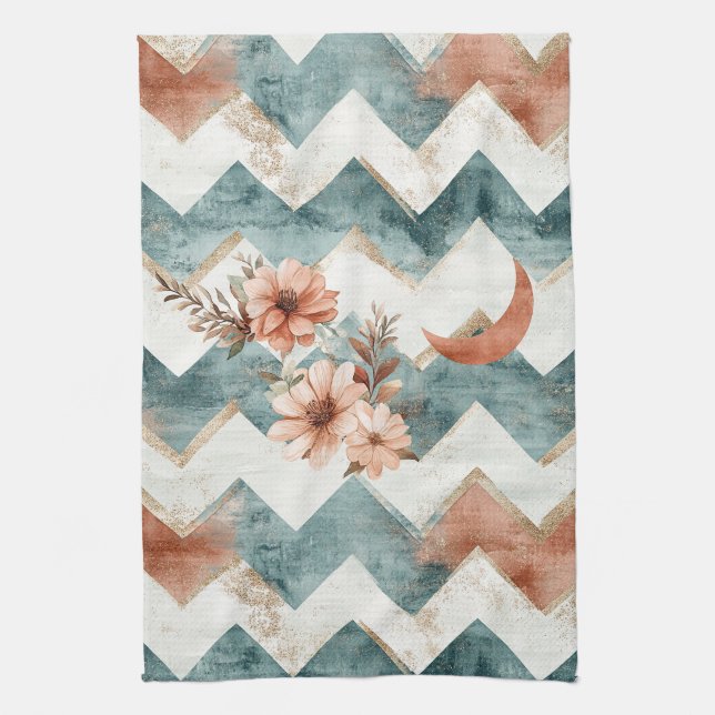 Paño De Cocina Patrón Floral Chevron Luna Rústica (Vertical)