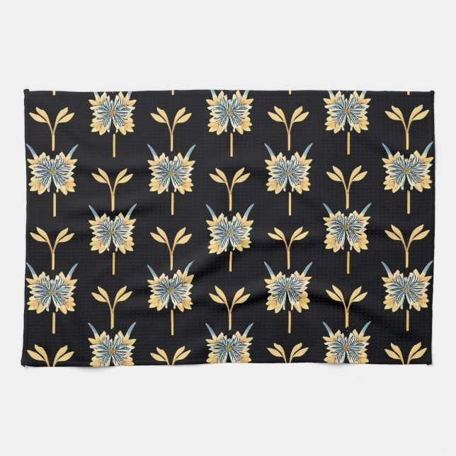 Paño De Cocina Patrón floral con flores amarillas (Horizontal)