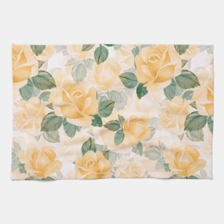 Paño De Cocina Patrón floral con rosas amarillas