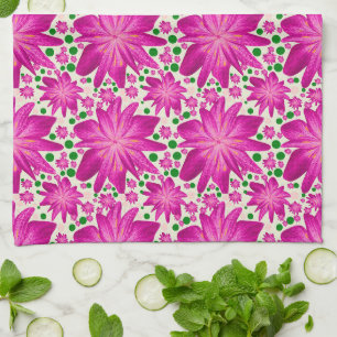 Paño De Cocina Patrón floral continuo de color rosa caliente