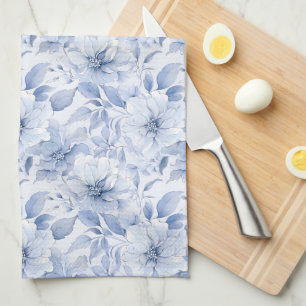 Paño De Cocina Patrón floral de acuarela azul moderno
