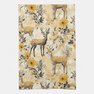 Paño De Cocina Patrón floral de cervatillo Cottagecore
