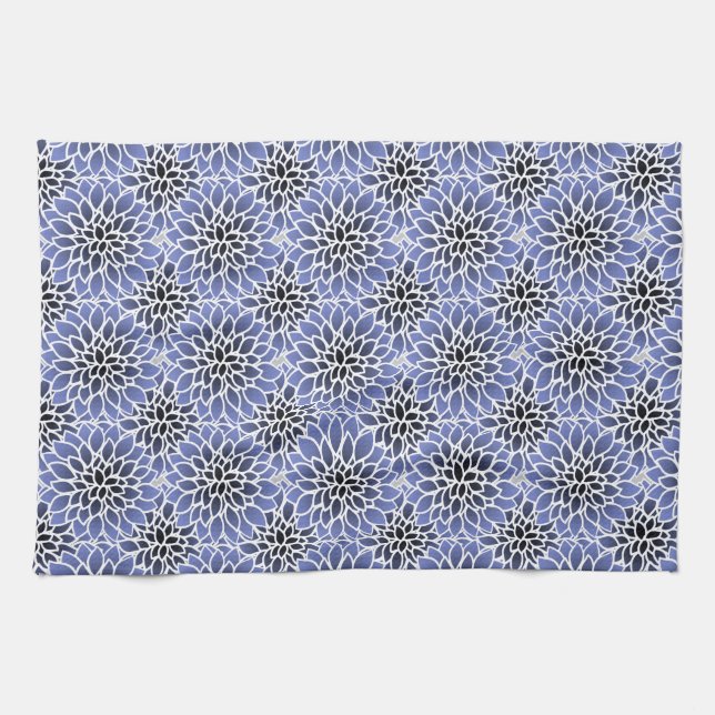 Paño De Cocina Patrón floral de Dahlia azul (Horizontal)