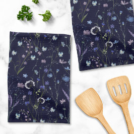 Paño De Cocina Patrón Floral de Flor Silvestre Bonita Morada Azul