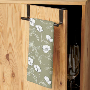 Paño De Cocina Patrón floral de flores botánicas verdes modernas