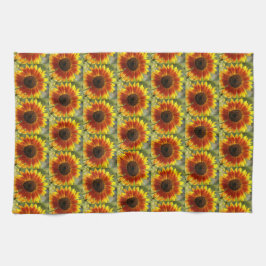 Paño De Cocina Patrón floral de girasol amarillo y bronce