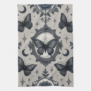 Paño De Cocina Patrón floral de mariposa gótica (2)