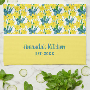 Paño De Cocina Patrón floral de narcisos amarillos personalizable