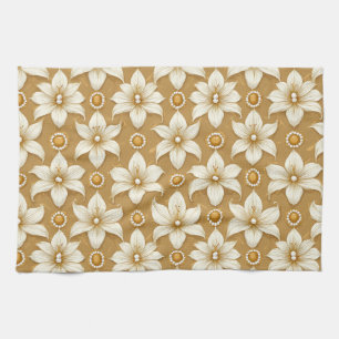 Paño De Cocina Patrón floral de oro lujoso con moti de lirio blan