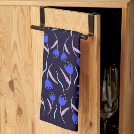 Paño De Cocina Patrón floral de primavera sobre fondo azul oscuro
