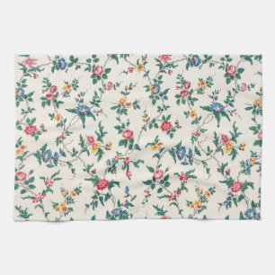 Paño De Cocina Patrón floral de rosas rojas vintage y flores azul