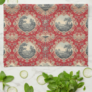 Paño De Cocina Patrón floral de toile francés de granja rústica v