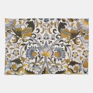 Paño De Cocina Patrón floral de William Morris Lodden: azul dorad