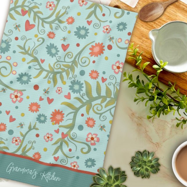 Paño De Cocina Patrón floral elegante Nombre personalizado modern (Subido por el creador)