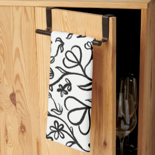 Paño De Cocina Patrón floral en blanco y negro