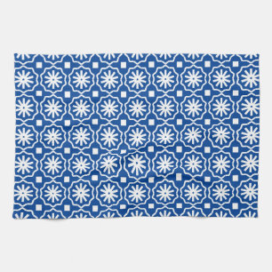 Paño De Cocina Patrón floral geométrico moderno azul blanco