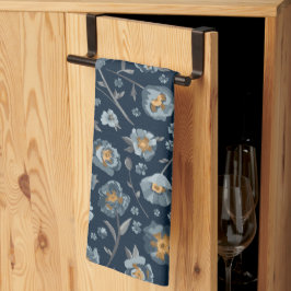 Paño De Cocina Patrón floral gris azul Poppies