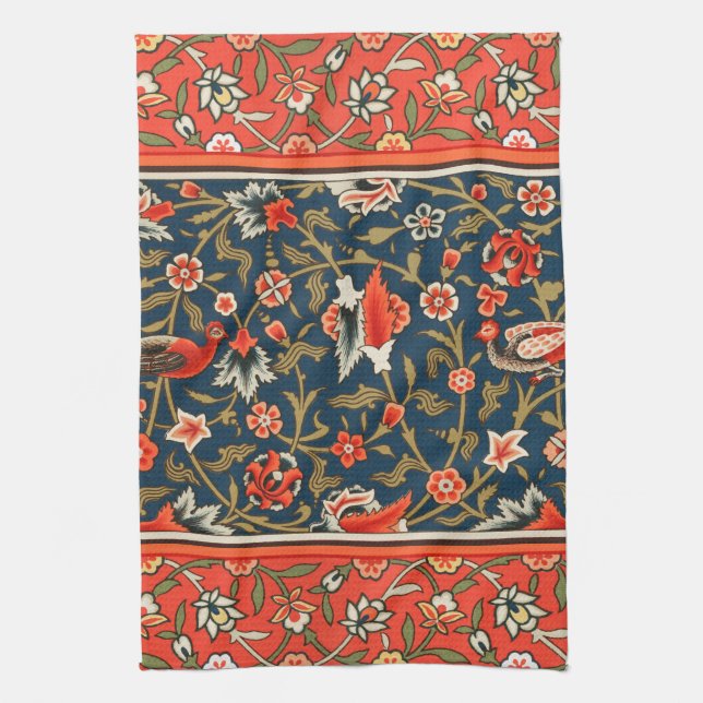 Paño De Cocina Patrón Floral Indo-Persa Bohemio Antiguo Rojo (Vertical)