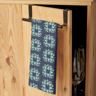 Paño De Cocina Patrón floral moderno verde azul oscuro