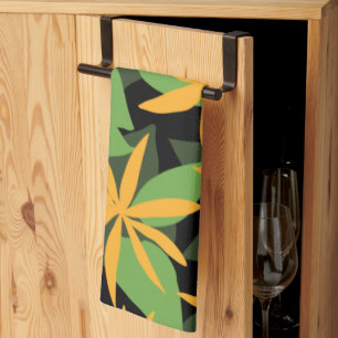 Paño De Cocina patrón floral naranja y negro