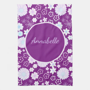 Paño De Cocina Patrón floral negrita morado con nombre